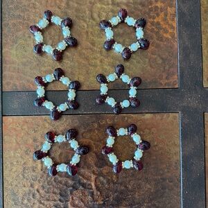 Set of Six Napkin Rings Faux Pearl and Faux Garnet Beads Elegant